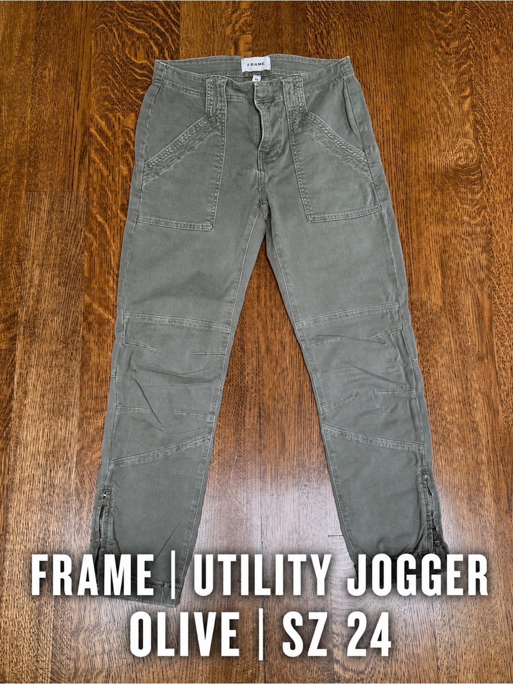 Frame Utility Jogger Pants Olive Green Size 24 Cropped Zipper Hem Cargo